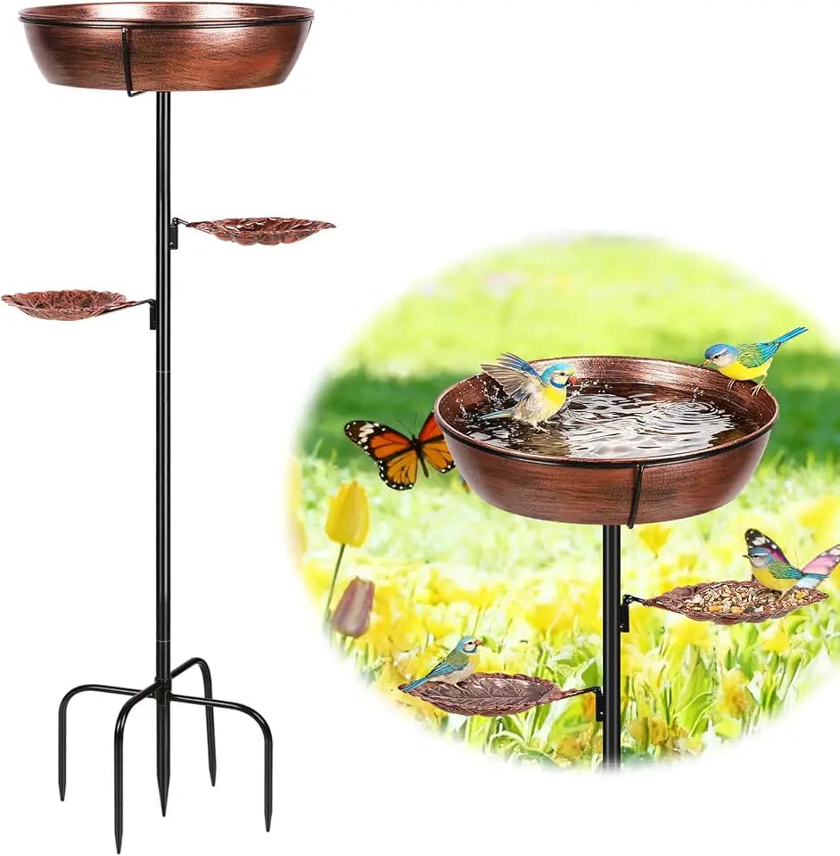 Metal Outdoor Bird Bath, Rust-Proof Removable Bowl for Garden Decor Bronze