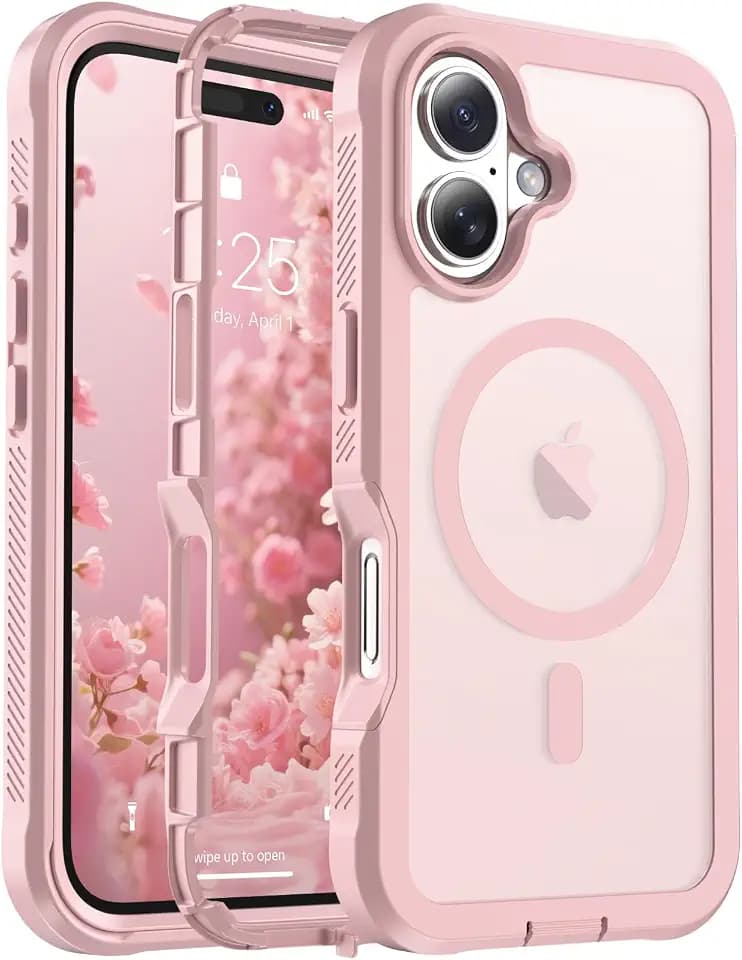 jaroco Magnetic for iPhone 16 Case Heavy Duty Protection Light Pink