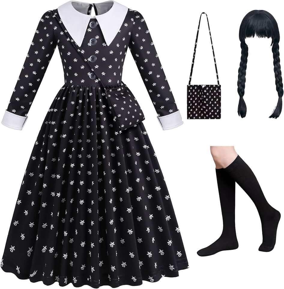 Mädchen Kostüm, Schwarzes Prinzessin Kleid für Halloween Kinder