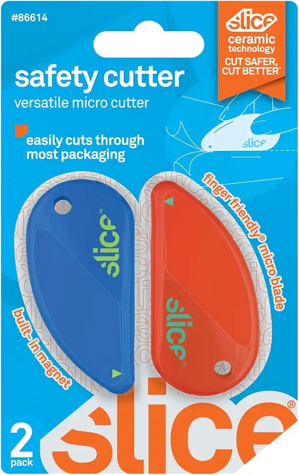 Slice Micro Safety Cutter | Safe Ceramic Box Cutter Lasting 11x Longer than Metal | Keychain Box Opener | Combo Pack | Blue + Orange