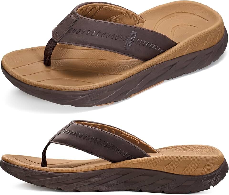 ZURIN Mens Orthotic Flip Flops, Recovery Sandals Slides for Men