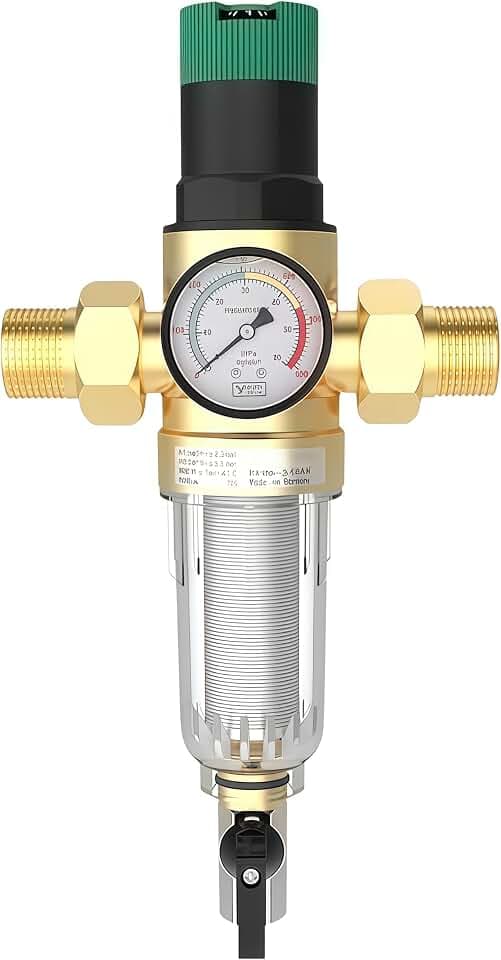1/2 Zoll Überdruckventil Wasser Druckminderer, DN 15 Messing Verdickt Druckregler Wasser, Wasser Druckminderer Mit Filter und Manometer Geeignet für Häuser, Gebäude, Fabriken