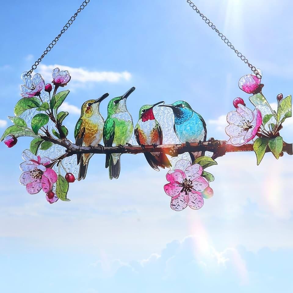 Stained Glass Window Hanging, Sun Catchers Indoor Window, Mother's Day Hummingbird Gifts for Women Mom Grandma Bird Lovers