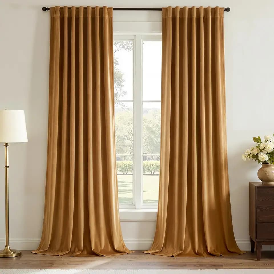 Topfinel Velvet Blackout Curtains 108 Inches Long, Extra Long Floor to Ceiling Thermal Insulated Drapes for Large Window Bedroom Living Room Darkening, Luxury Rod Pocket 2 Panels Gold Brown 9 FT
