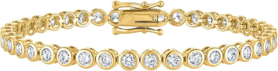 KISPER Tennis Bracelets for Women Plated 3mm Bezel Set CZ