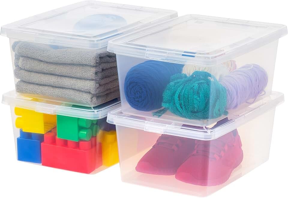IRIS USA 4-Pack 15 Qt Storage Bins with Lids, Clear, Stackable