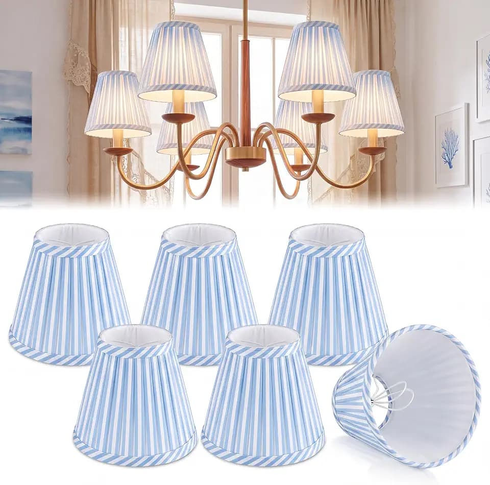 VIHOSE 6 Pleated Chandelier Lamp Shade Clip on, 3"x5.5"x4.7", Blue White