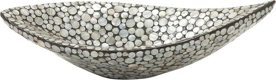 deco 79 Mother of Pearl Shell Living Room Decor Tray Ottoman Tray, Serving Tray 22" x 10" x 6", Gray