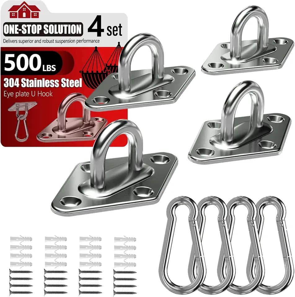 sprookber 304 Stainless Steel Pad Eye Snap Hook, M5 Ceiling Hook 500Lb,8Pcs
