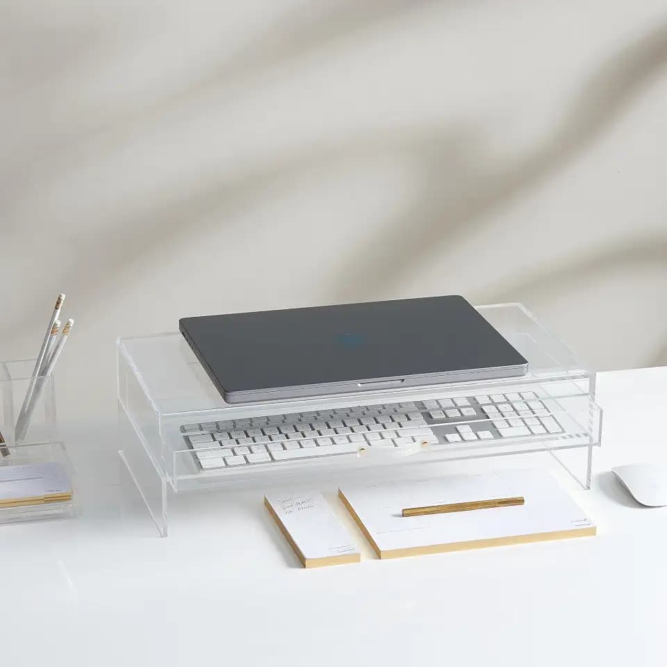 russell+hazel 98149 Acryl-Monitorständer mit Schublade, Schreibtisch-Organizer, transparent, trägt bis zu 4,5 kg, 50,8 x 25,4 x 13,3 cm