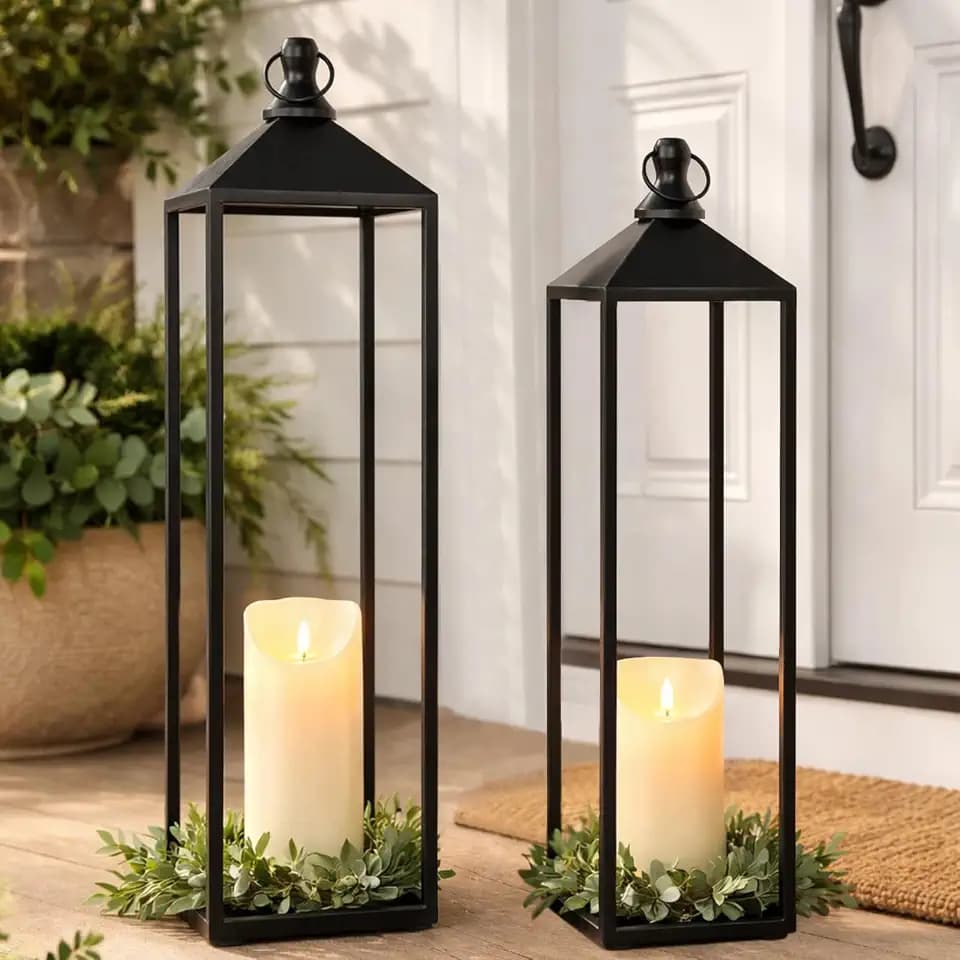 22'' 19'' Large Lanterns Decorative Outdoor Indoor, Set of 2 Candle Lantern