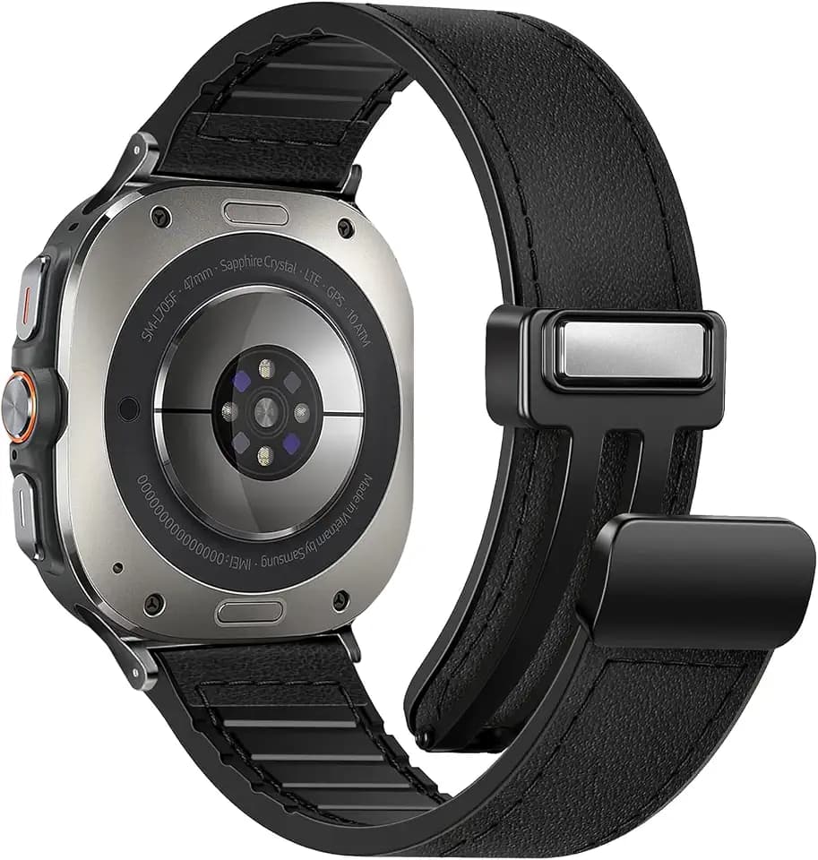 Magnetic Leather Watch Band Compatible with Samsung Galaxy Watch Ultra 47mm (2025/2024) Magnetic Buckle Design Adjustable Classic Wristbands Accessories Replacement Straps for Men and Women