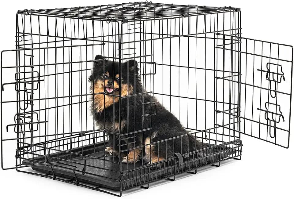 lionto Transportkäfig für Hunde & Katzen, Faltbar, 61 x 44 x 51 cm, Schwarz