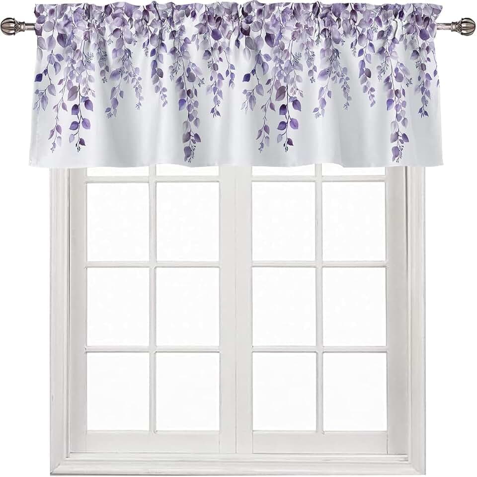 Valances for Windows Rod Pocket Curtain Purple 42 x 18 inch