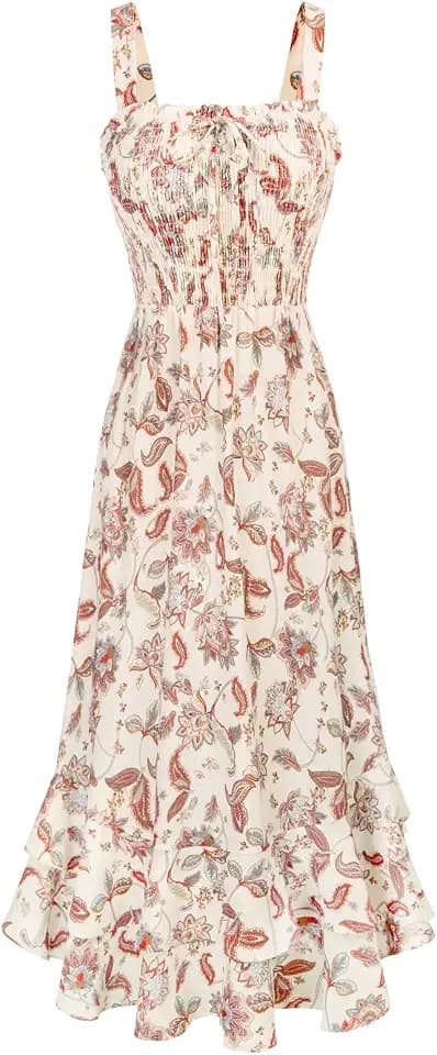 GRACE KARIN Damen langes Blumenkleid Ärmellos Spaghettiträger Freizeitkleid