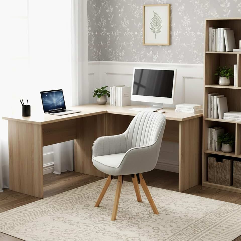 MEUBLE Cosy Bürostuhl Ergonomisch 360° Drehbar Schreibtischstuhl mit Armlehnen für Büro, Home Office, Stoff, Beige