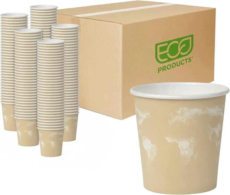 ECO PRODUCTS Compostable Disposable World Art 4oz Espresso Coffee Cups, Case of 1000, Renewable Hot Paper Cup, Plant Based PLA Lining, Color Coded