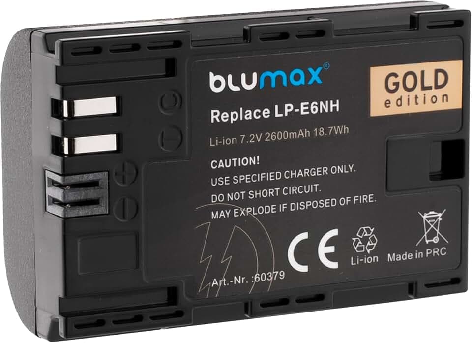 Blumax Gold Akku für Canon LP-E6NH - Li-Ion Akku, 2600mAh, 7,4V, kompatibel mit Canon EOS R5, R6, R6 Mark II, 5D Mark IV, 6D Mark II, 90D, 7D Mark II, EOS R, Ra, XC10, XC15