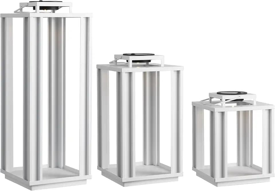 JONATHAN Y Leland 3-Piece Outdoor Solar Powered Metal Lanterns, White