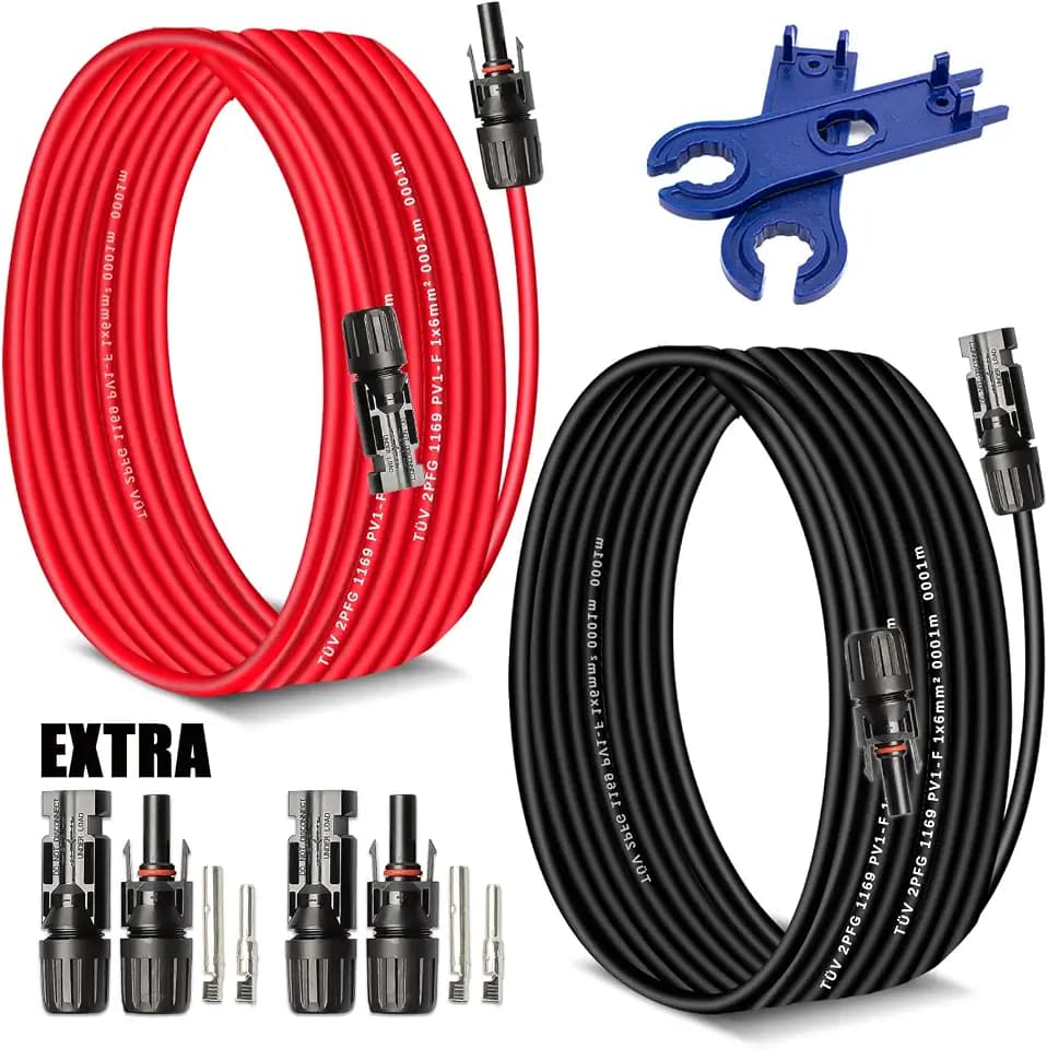 Solar Extension Cable 30 Ft 10AWG (6mm²) Solar Power Cable Wire Male Female Connectors Gauge 30' 30A Wire for Roof PV Wire Solar Panel Cables 10 Gauge Wire