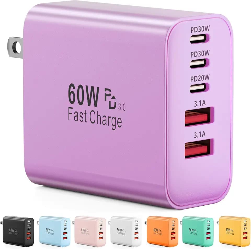 USB C Charger Block, 60W 5-Port Type C Charger Fast Charging Blocks