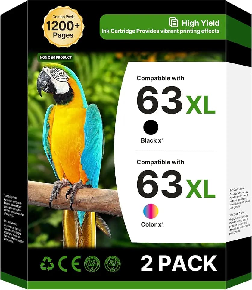 63XL Ink Cartridges Black and Color (2-Pack) for HP Ink 63 XL B7RT2AN