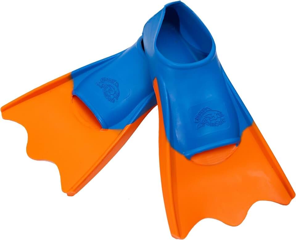 Flipper SwimSafe 1112 - Ducki Fins Schwimmflossen für Kinder in Blau/Orange, Größe 24 - 26, Enten-Füße aus Naturkautschuk, als Schwimmhilfe für unbeschwerten Schwimm- und Badespaß