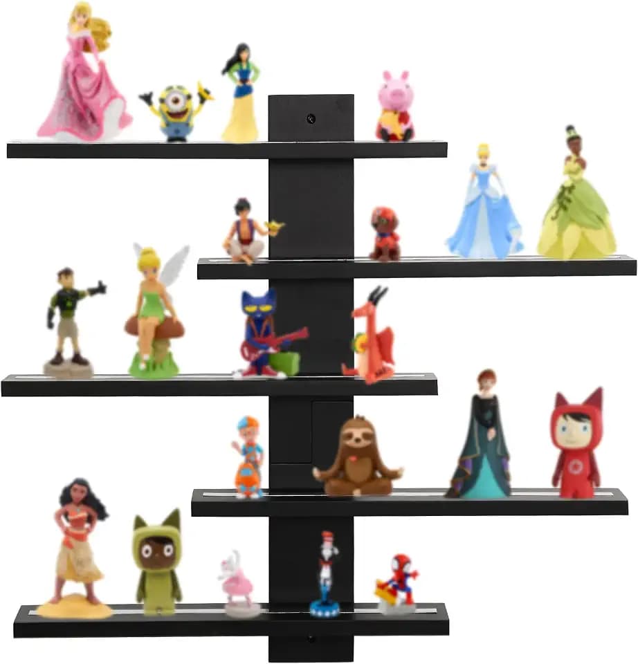 Magnetisches schwebendes Wandregal, Tonie-Regal, kleines Holz-Displayregal für Sammlerstücke, Figuren, Schnapsgläser, Mini-Dekor und Spielzeug (Schwarz)