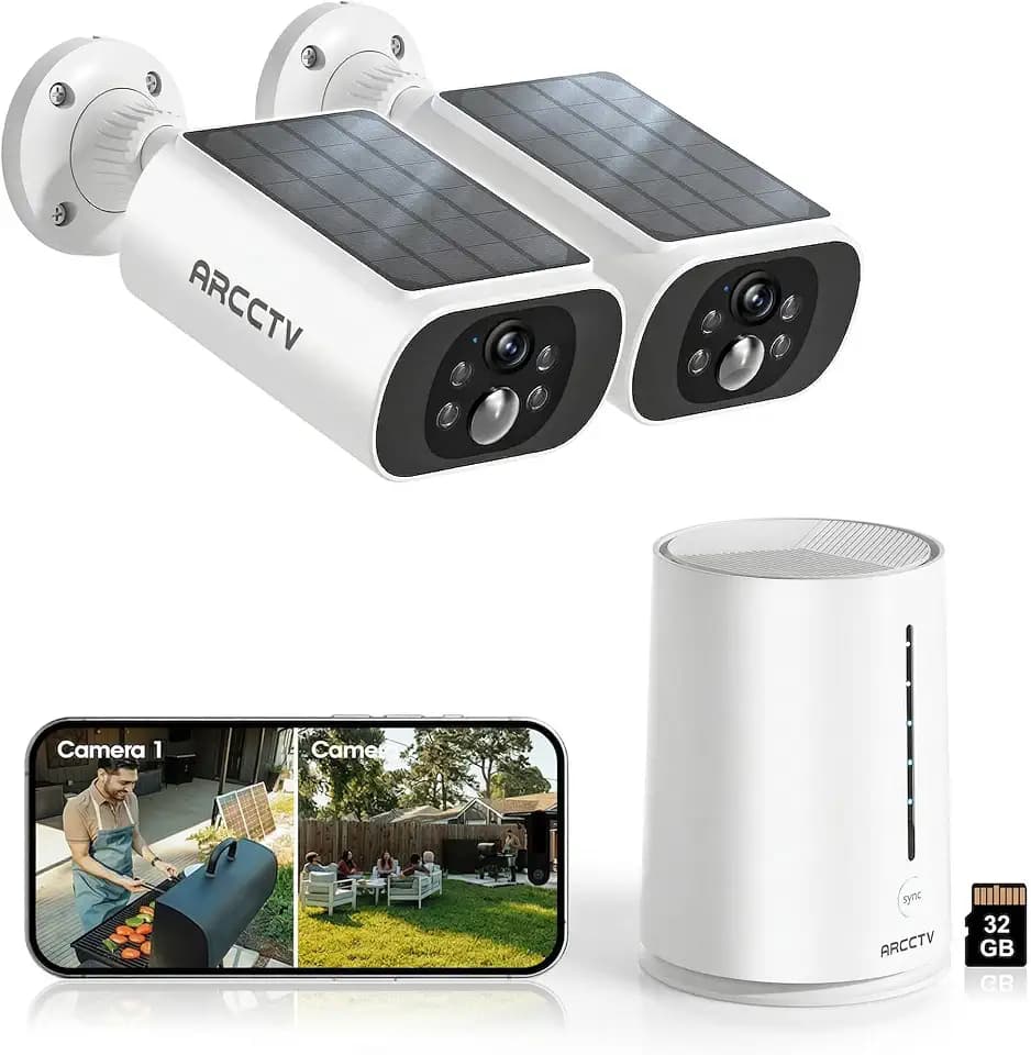 ARCCTV Solar Security Cameras Wireless Outdoor, 4MP Base Station via 2-Cam