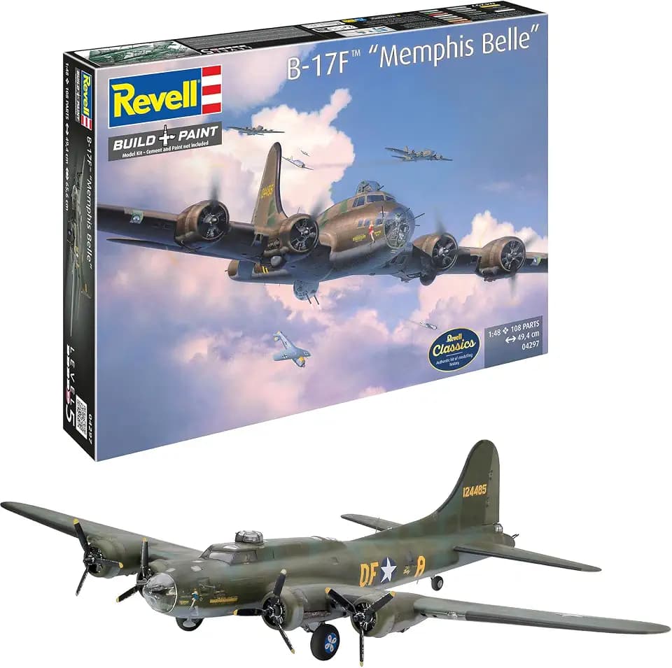 Revell 04297 Modellbausatz Flugzeug 0.075 - B-17F Memphis Belle im Maßstab 1:48, Level 5, originalgetreue Nachbildung mit vielen Details, 4297, Mittel