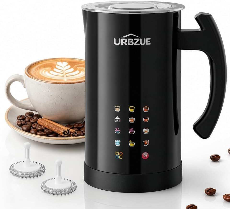12-in-1 Milchaufschäumer Elektrisch, 600ml Automatischer Milchschäumer mit Antihaftbeschichtung, Leise, mit Ersatzquirl, für heißen & kalten Milchschaum, Heiße Schokolade, Latte & Cappuccino