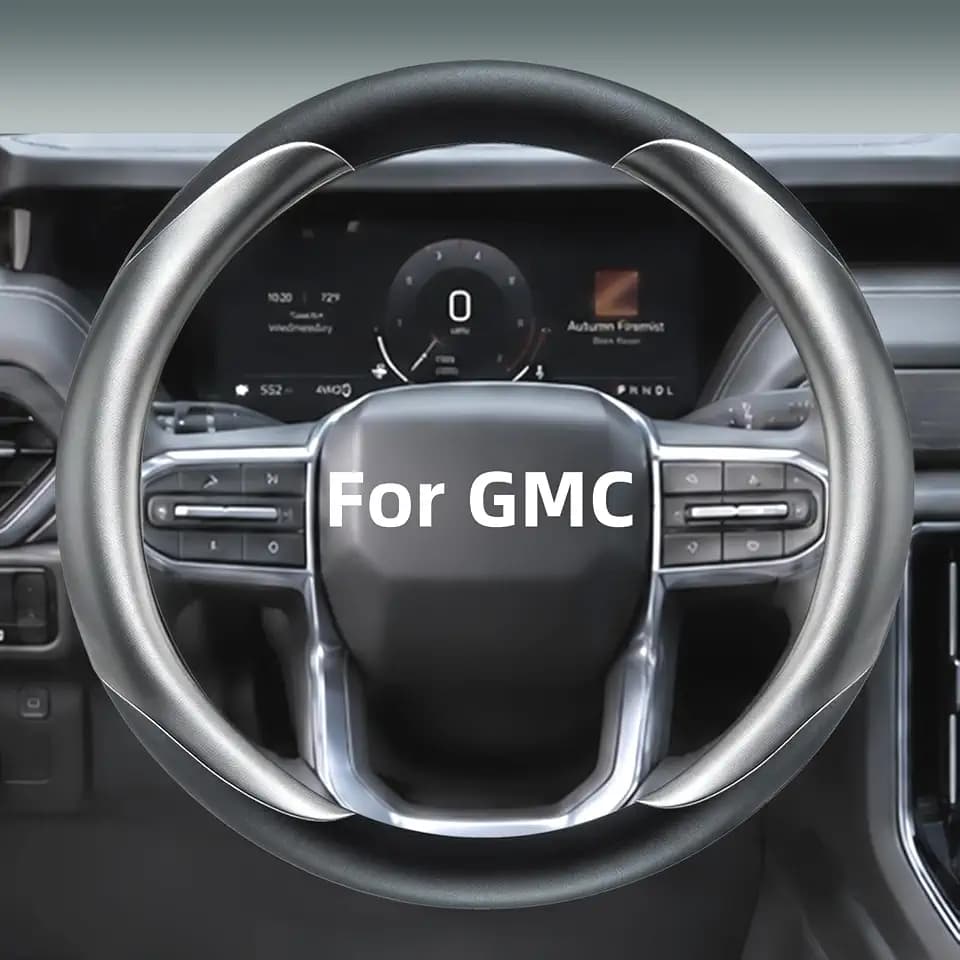 Yangday Leather Steering Wheel Cover for GMC Sierra 1500 2500 3500, 14.5-15 inches Car Steering Wheel Cover with Anti-Slip Massage Particle (Bright Silver)