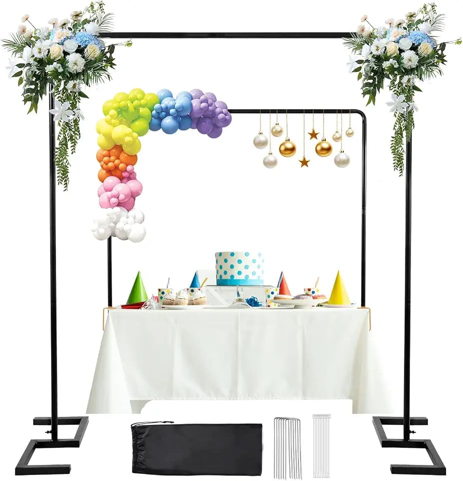 8.2FT x 8FT Square Backdrop Stand Heavy Duty Black Wedding Arch with Clamps