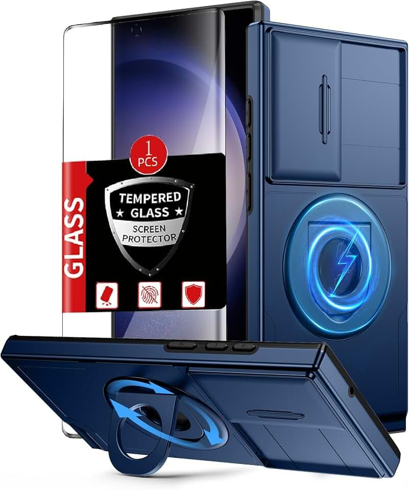 for Samsung Galaxy S23 Ultra Case Magnetic Kickstand+Camera Cover