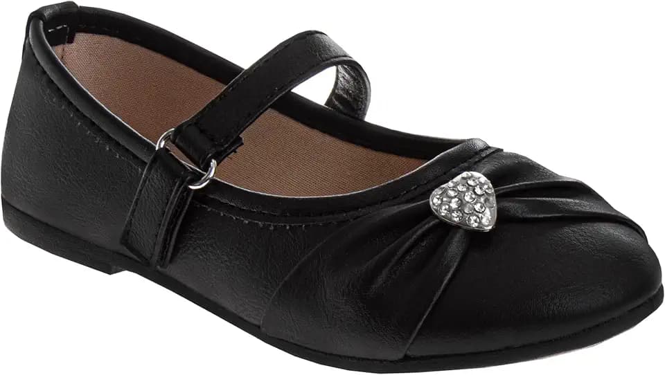 Josmo Girls Elegant Mary Jane Flats Classic Glitter Flower Styles Stylish Ballet Dress Shoes with Adjustable Strap for Toddler to Big Kids