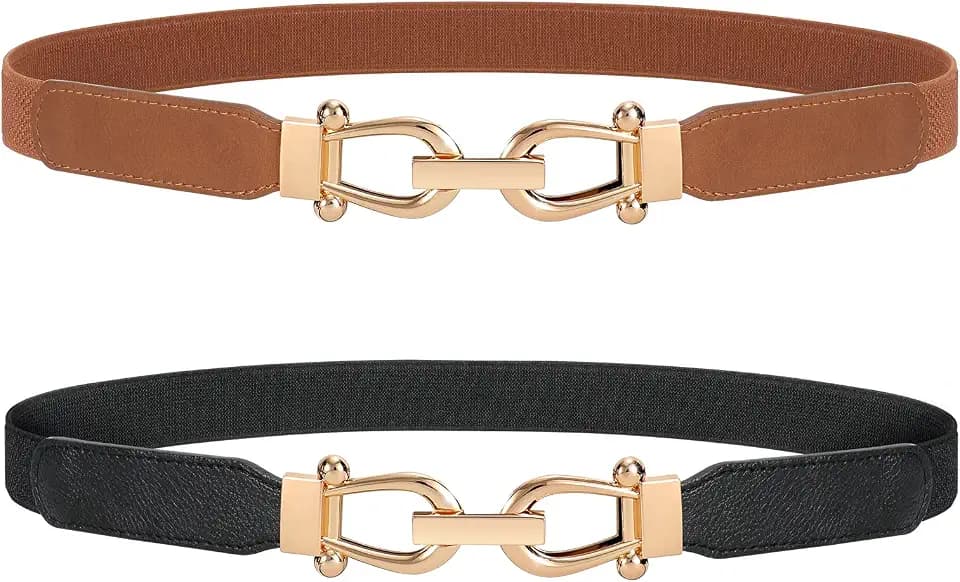 JASGOOD Women Stretchy Waist Belt Retro Elastic Skinny Belt for Ladies with Gold Buckle