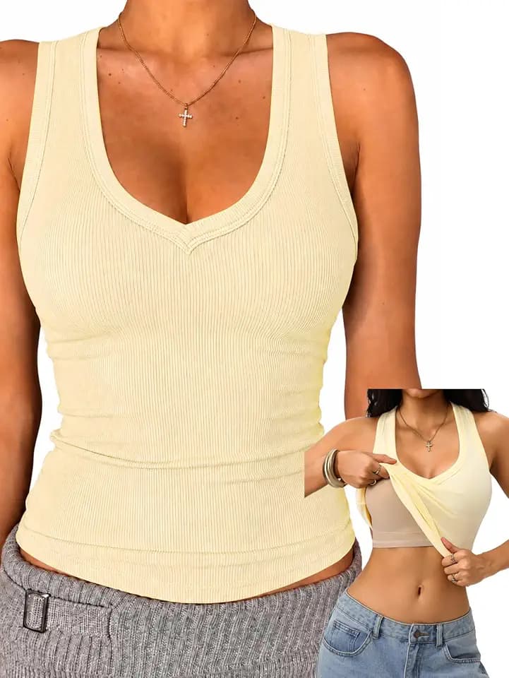 Danysu Built in Bra Tank Tops for Women Racerback Ribbed Sleeveless Shirts