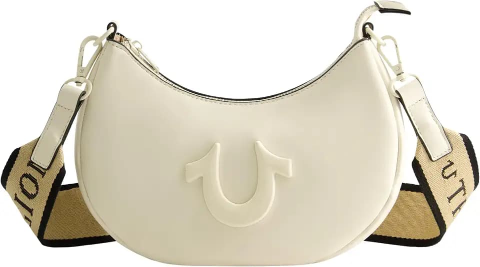True Religion Women's Shoulder Bag Purse, Crescent Hobo Handbag with Adjustable Removable Strap and Horseshoe Logo