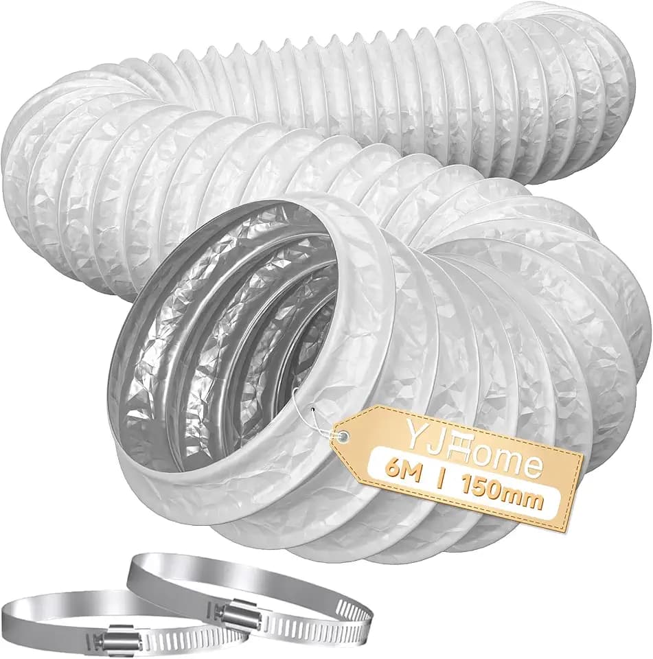 YJHome 150mm Abluftschlauch 6 m Lang, Flexschlauch mit 2 Schlauchschellen, PVC Abluftrohr Alurohr für Dunstabzugshauben, Trockner, Abluftventilator und Lüftungssystem