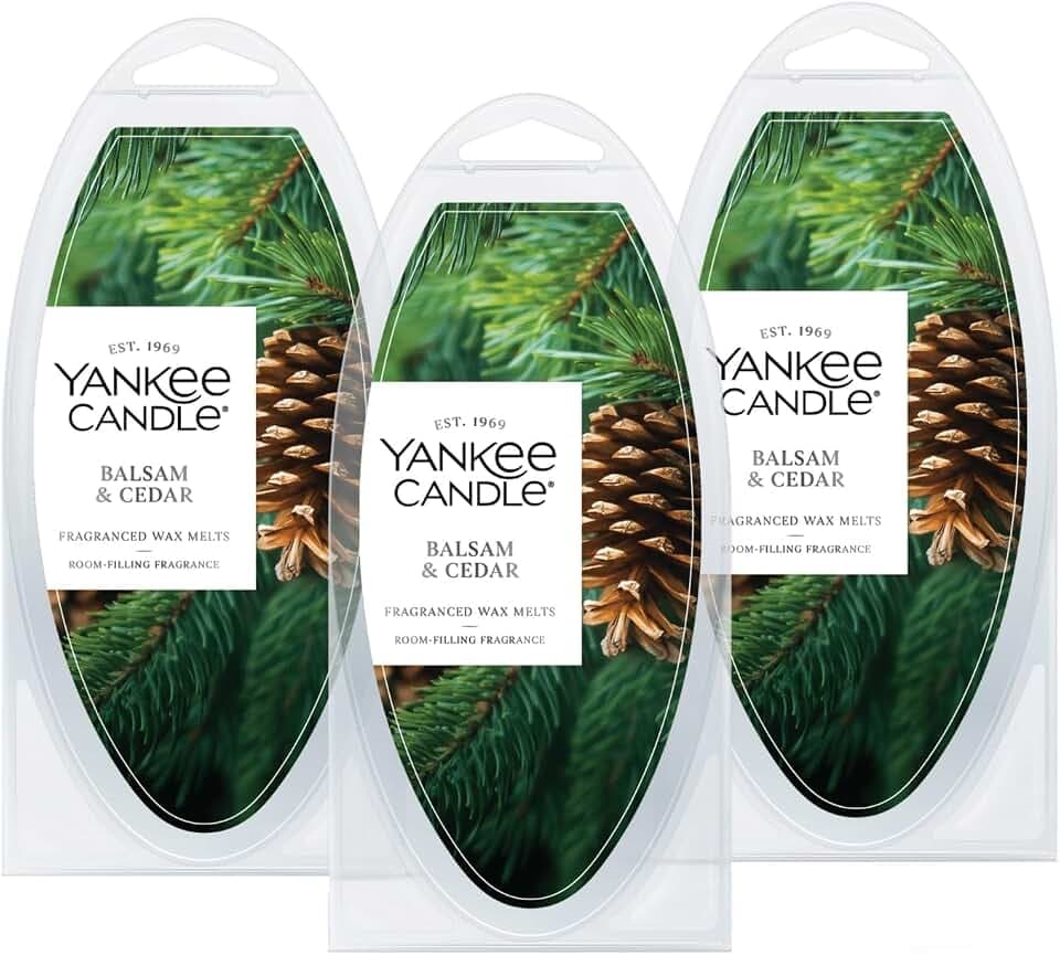Yankee Candle Scented Wax Melts for Wax Warmers, Long Lasting Home Fragrance, Odor Eliminating Wax Cubes, Balsam & Cedar, 6 Count (Pack of 3)