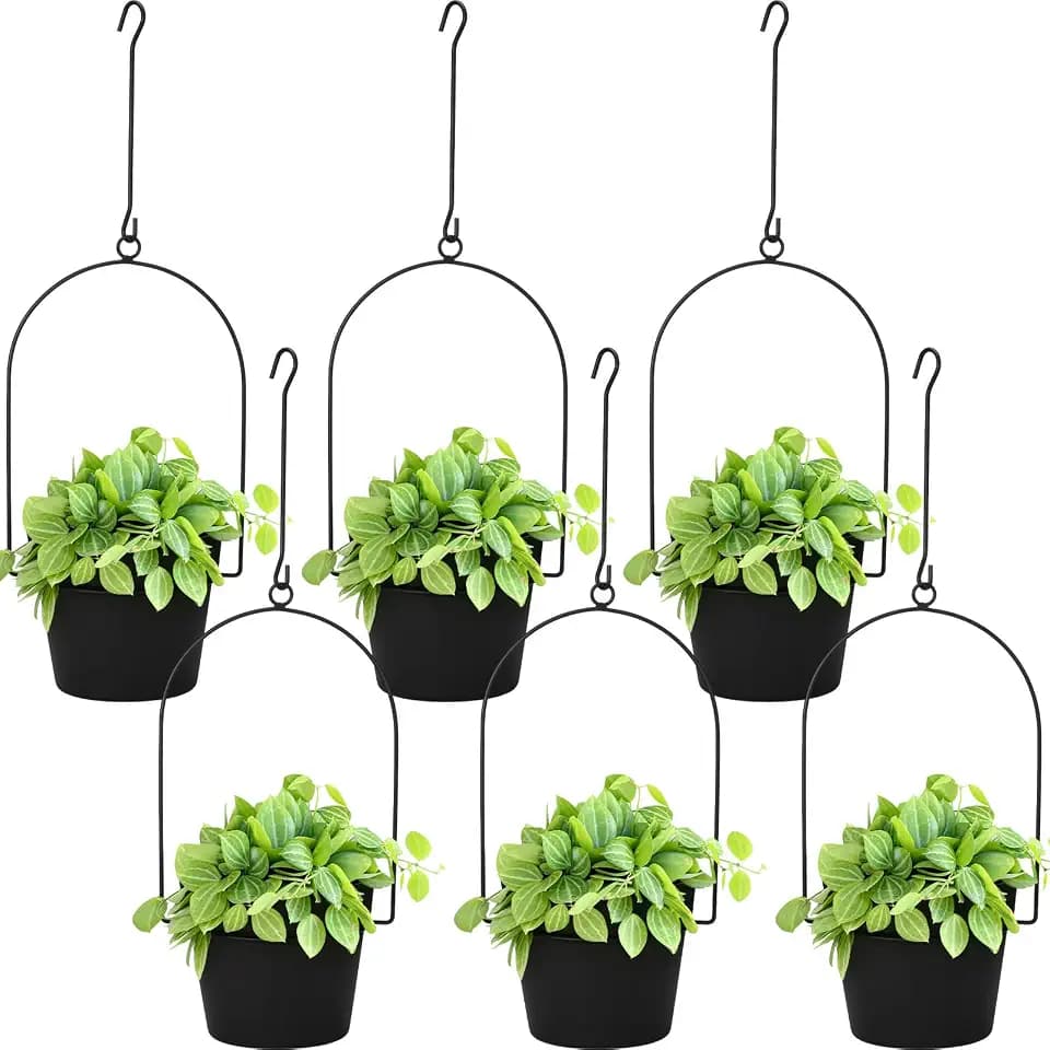 Hushee 6 Packs Metal Hanging Planter for Outdoor Indoor, Black