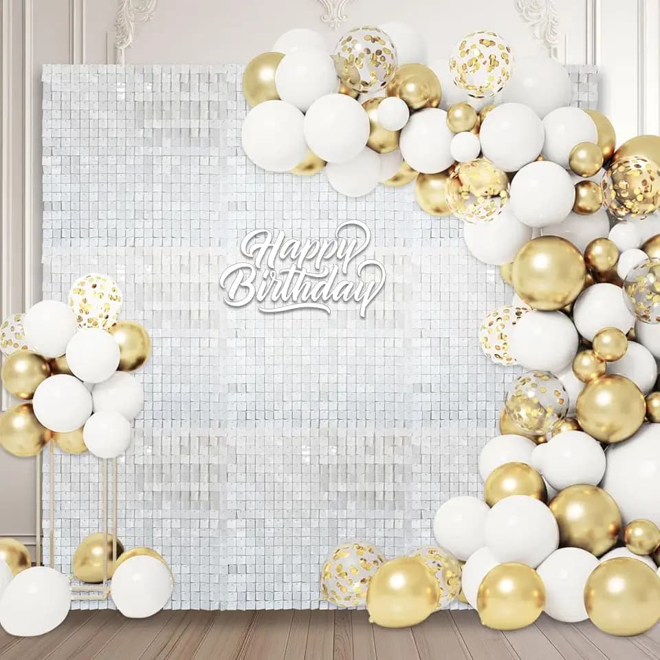 36 PCS White Shimmer Wall Backdrop, Square Sequin Photo Backdrops Panel, Glitter Wall Background for Birthdays, Weddings, Christmas, Engagements, Disco Bachelorette Party Decoration (6FTx6FT)
