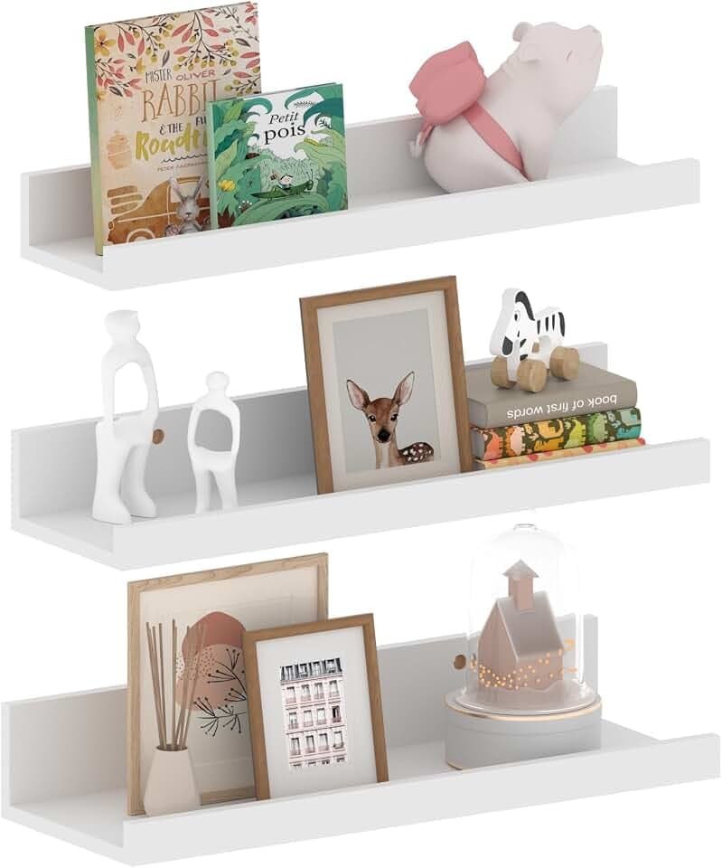 EXYGLO 40cm Lang Wandregal Weiß, Schweberegal Bilderleiste für Wohnzimmer, Küche, Kinderzimmer, Arbeitszimmer oder Schlafzimmer, 3 Stück mit Verschiedenen Größen