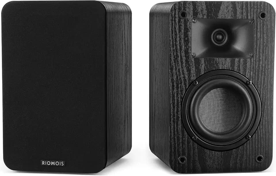 RIOWOIS Passive Bookshelf Speakers for Record Player, Stereo Speakers with 4 Inch Woofer and Silk Dome Horn Tweeter for Turntable, Surround Sound System,PC and TV, Wall Mountable.