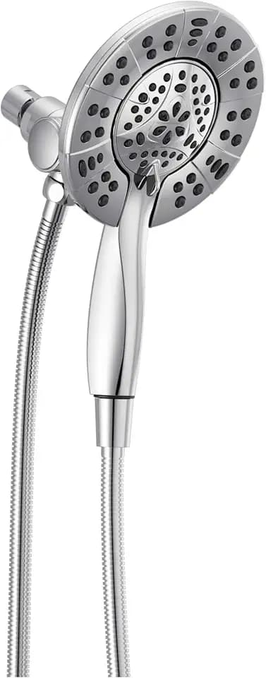 Delta 4-Setting In2ition 2-in-1 Dual Shower Head with HandHeld Spray, Chrome Detachable Shower Head with Hose, Showerhead, 1.75 GPM Flow Rate, Chrome 58499