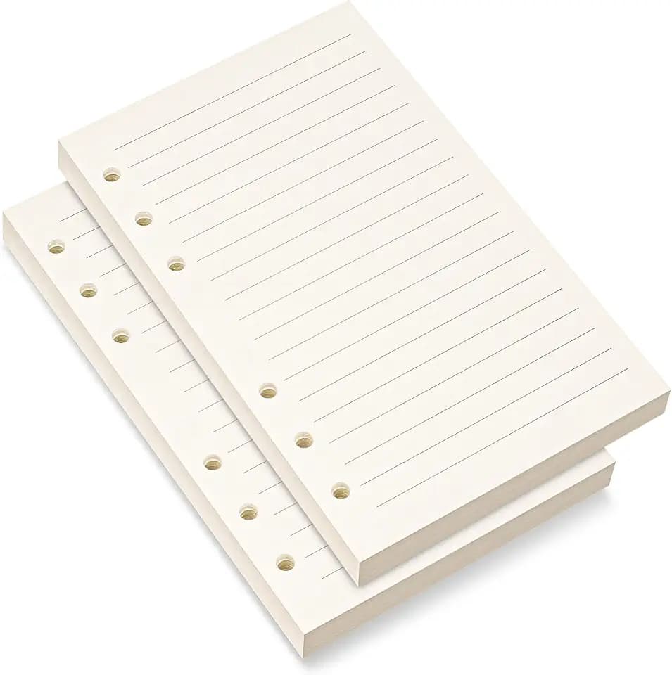 A6-Nachfüllpapier, 6 Löcher, liniertes Papier für A6 Planer, 8 mm liniert, lose Blätter, 80 Blatt/160 linierte Seiten, 10,4 x 16,8 cm, Beige (2)
