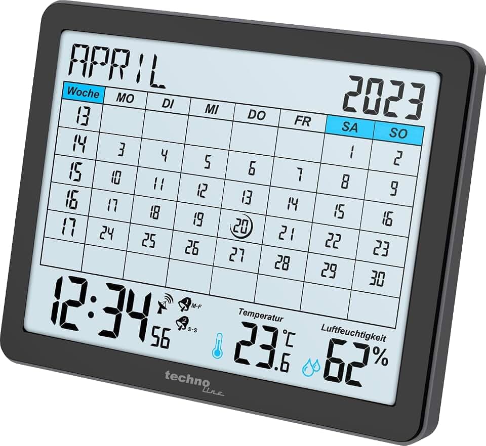 Technoline WT2600 Tischkalender, Temperaturanzeige, Luftfeuchteanzeige, Min/Max Anzeige, 17 x 14 cm, schwarz