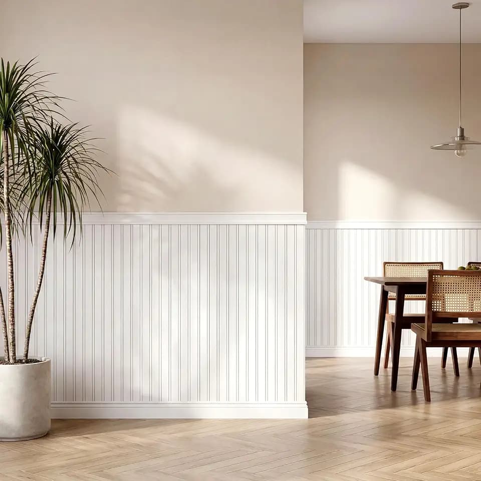 Garvee Batten Paintable Wainscoting Wall Panel Kit,8PCS 38.58"*9.84" PS Decorative Accent Wall Panel for Kitchen Living Room Hallway Home Decor Covers 21sq.ft White
