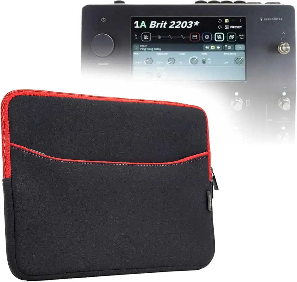 BoxWave Case Compatible with Neural DSP Quad Cortex - SoftSuit with Pocket, Soft Pouch Neoprene Cover Sleeve Zipper Pocket - Jet Black with Red Trim