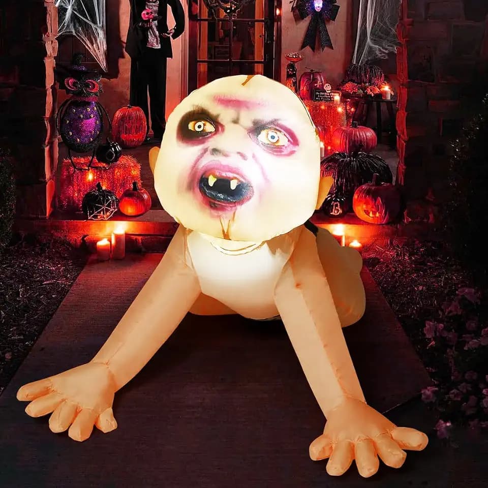 GOOSH 4 FT Halloween Inflatable Zombie Outdoor Decorations Blow Up Yard Scary Zombie with Built-in LEDs for Indoor Garden Lawn Party Decor